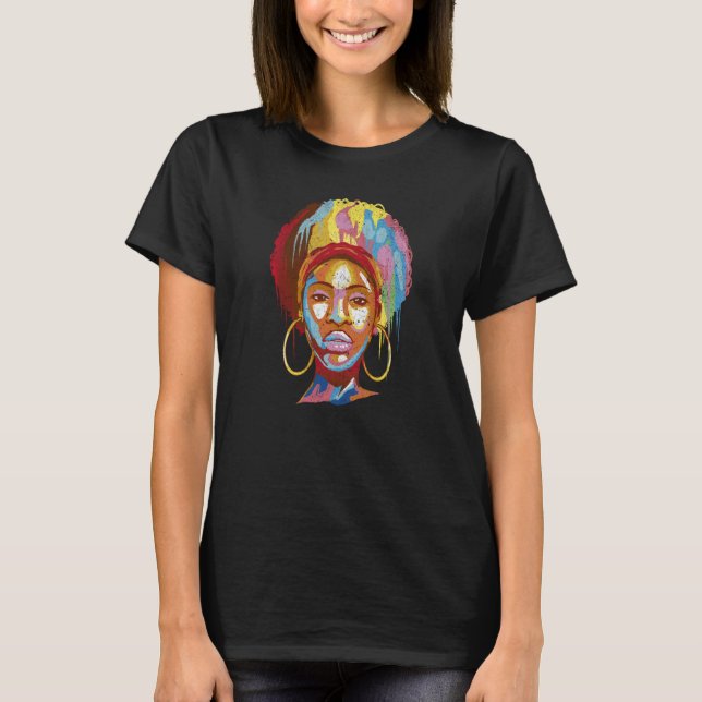 Womens Black Queen Afro Melanin Dripping Black His T-Shirt (Front)