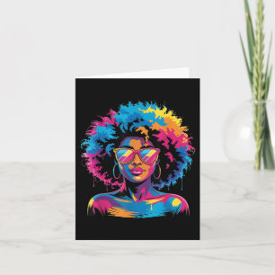 Womens Black Queen Afro Melanin Paint Dripping Jun Card