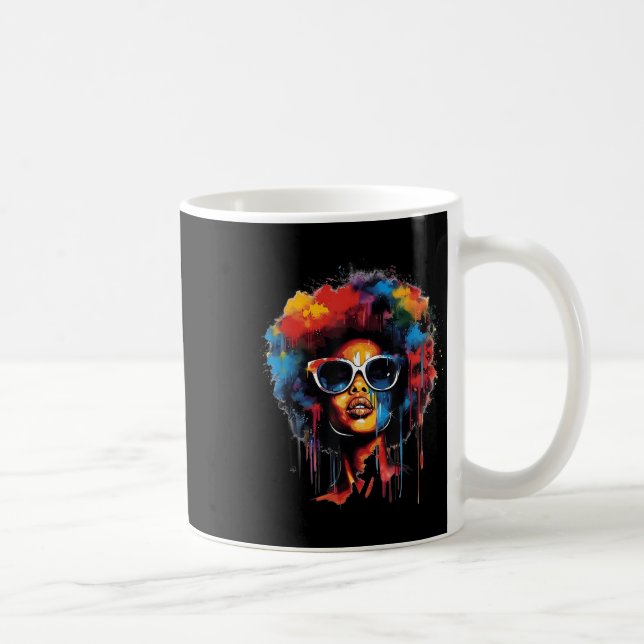 Womens Black Queen Afro Melanin Paint Dripping Jun Coffee Mug (Right)