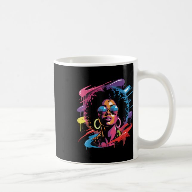 Womens Black Queen Afro Melanin Paint Dripping Jun Coffee Mug (Right)