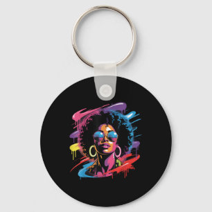Womens Black Queen Afro Melanin Paint Dripping Jun Key Ring