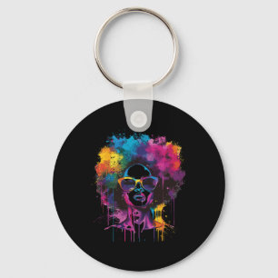 Womens Black Queen Afro Melanin Paint Dripping Jun Key Ring