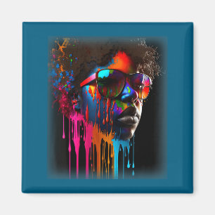 Womens black queen melanin dripping art black magnet