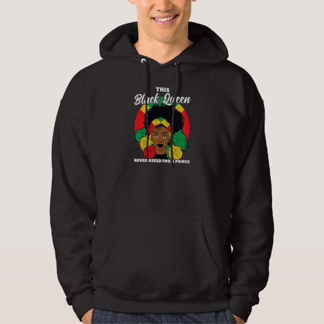 Womens Black Queen never asked for a prince Black  Hoodie (Front)