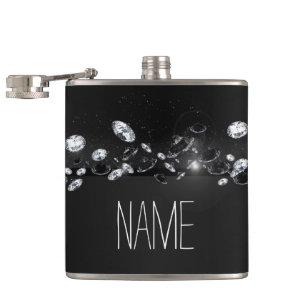Women's Black Sparkly White Diamond Hip Flask