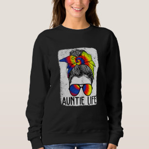 Womens Bleached Auntie Life Mum Life Tie Dye Messy Sweatshirt