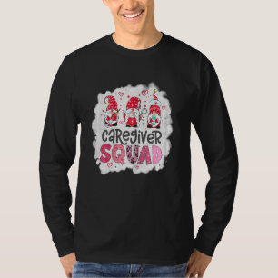 Womens Bleached Caregiver Squad Gnomies Nurse Hear T-Shirt
