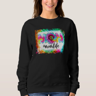 Womens Bleached Mum Life Flowers Tie Dye Mama Moth Sweatshirt