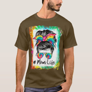 Womens Bleached Mum Life Messy Bun Hair Sunglasses T-Shirt