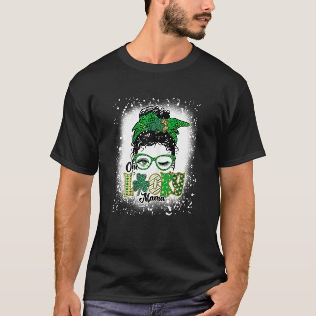 Womens Bleached One Lucky Mama St Patricks Day Mum T-Shirt (Front)