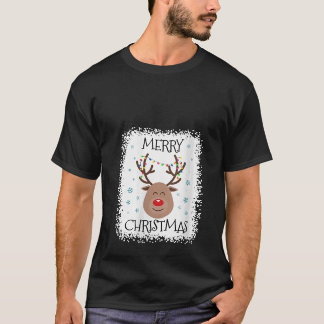 Womens Bleached Rudolph Red Nose Reindeer Face Mer T-Shirt (Front)