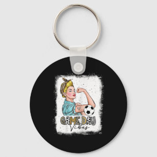 Womens Bleached Soccer Game Day Vibes Soccer Mom G Key Ring