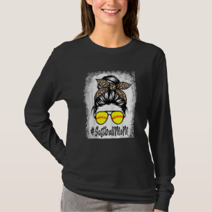 Womens Bleached Softball Mum Life With Leopard And T-Shirt