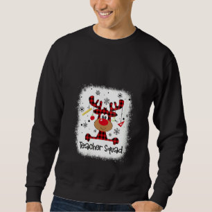 Womens Bleached Teacher Squad Reindeer Funny Teach Sweatshirt