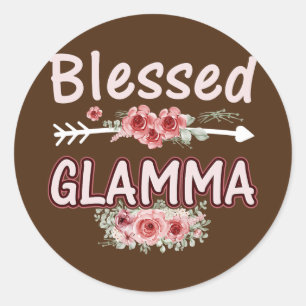 Womens Blessed Glamma Floral Mum Grandma Xmas Classic Round Sticker
