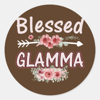 Womens Blessed Glamma Floral Mum Grandma Xmas Classic Round Sticker