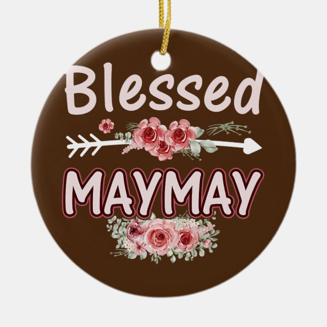 Womens Blessed Maymay Floral Mom Grandma Xmas Ceramic Tree Decoration (Front)