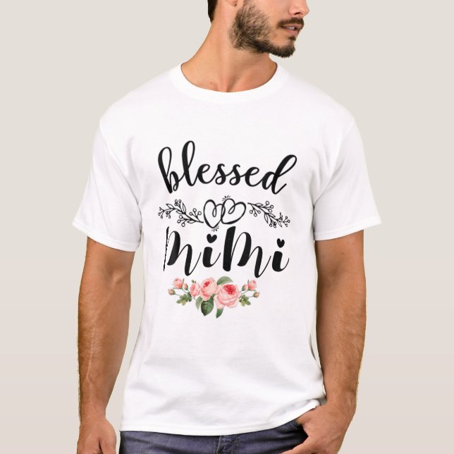 Womens Blessed Mimi Cute Flower Mimi Gift Tee (Front)