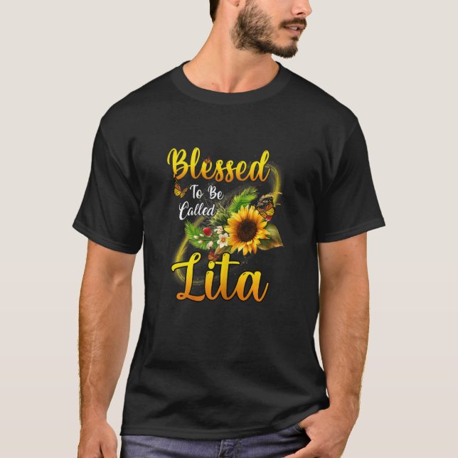 Womens Blessed To Be Called Lita Sunflower Mothers T-Shirt (Front)
