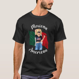 Womens Blonde American Mexican Mexico Usa Flag Cre T-Shirt