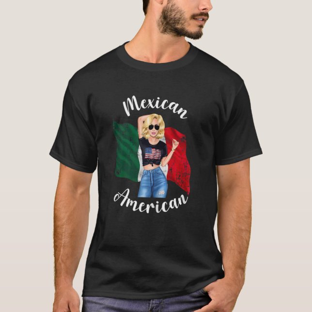 Womens Blonde American Mexican Mexico Usa Flag Cre T-Shirt (Front)