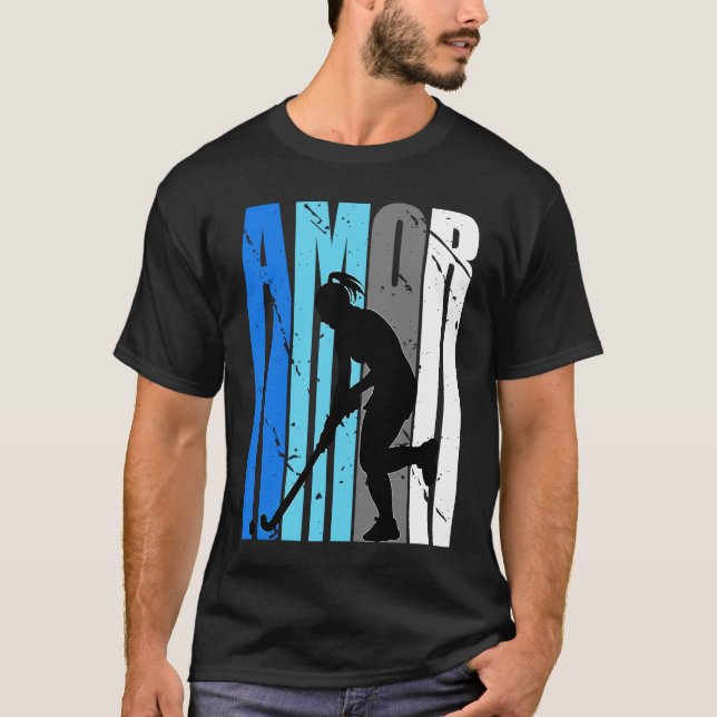 Womens Blue Amor Hockey Season Fan Girl College St T-Shirt (Front)