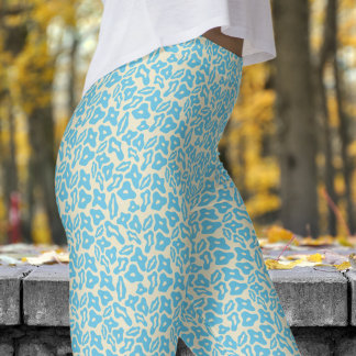 Womens Blue and Cornflower Pattern Yoga Leggings