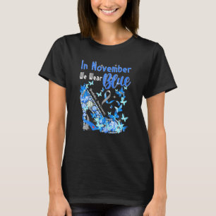 Womens Blue Butterflies November Diabetes Awarene T-Shirt