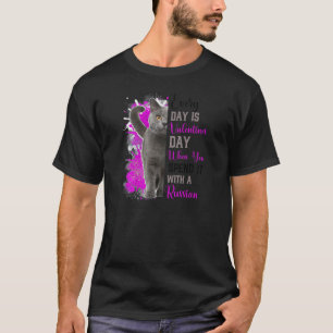 Womens Blue Russian Cat Mom Valentines Day Cat Mam T-Shirt