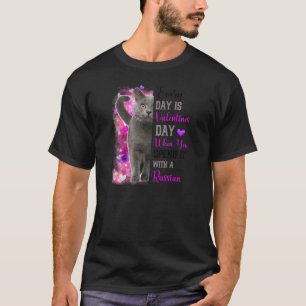 Womens Blue Russian Cat Mum Valentines Day Cat Mam T-Shirt