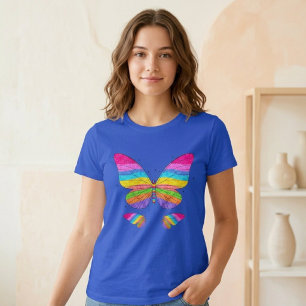 Women's Blue T-Shirt with Colorful Butterflies 