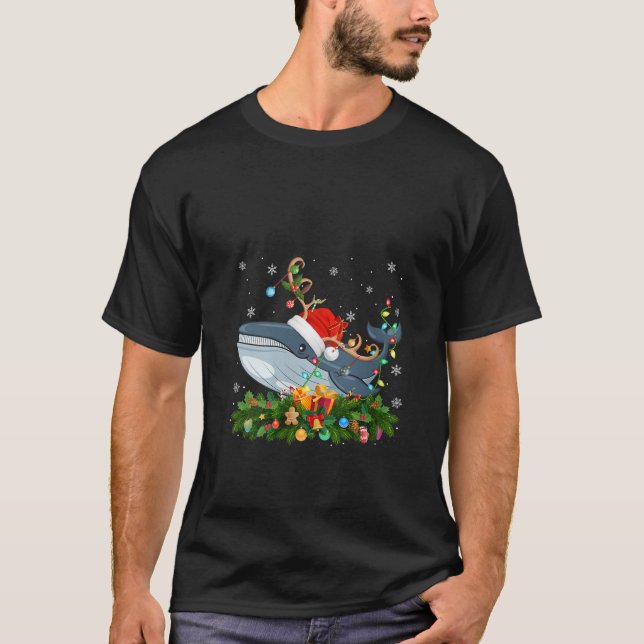 Womens Blue Whale Xmas Lighting Reindeer Santa Blu T-Shirt (Front)