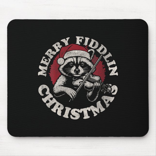 Womens Bluegr Holiday Raccoon Merry Fidding Christ Mouse Mat (Front)