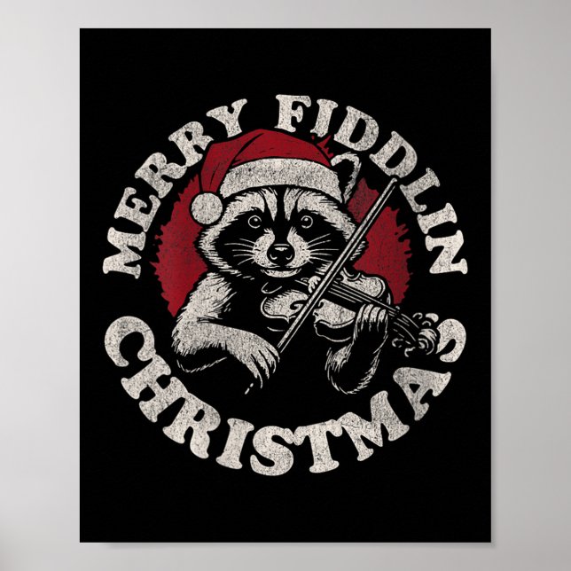 Womens Bluegr Holiday Raccoon Merry Fidding Christ Poster (Front)