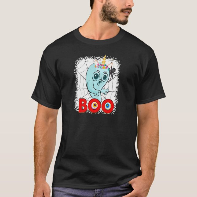 Womens Boo Ghost And Flower Crown Unicorn Web Spid T-Shirt (Front)