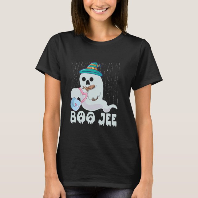 Womens Boo Jee Cute Ghost With Coffee Halloween T-Shirt (Front)