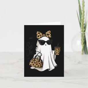 Womens Boo Jee Ghost With Coffee Coquette Bow Hall Card