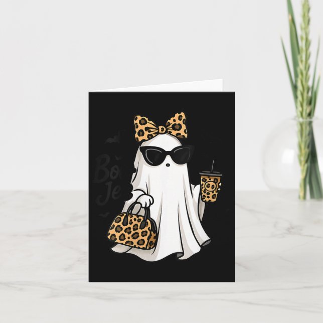Womens Boo Jee Ghost With Coffee Coquette Bow Hall Card (Front)