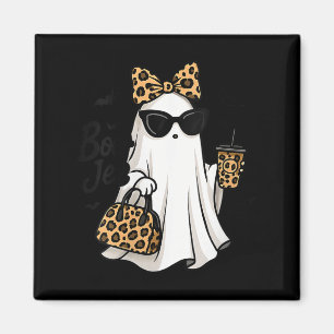 Womens Boo Jee Ghost With Coffee Coquette Bow Hall Magnet