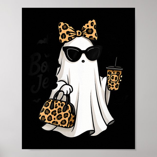 Womens Boo Jee Ghost With Coffee Coquette Bow Hall Poster (Front)