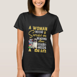 Womens Bookaholic Lady Cute Pug Mum Bookworm Dog T-Shirt