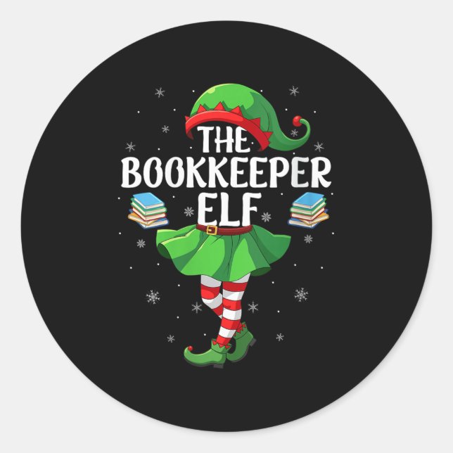 Womens Bookkeeper Elf Christmas Girls Women Elf Sq Classic Round Sticker (Front)