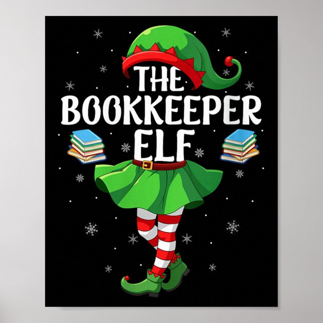 Womens Bookkeeper Elf Christmas Girls Women Elf Sq Poster (Front)