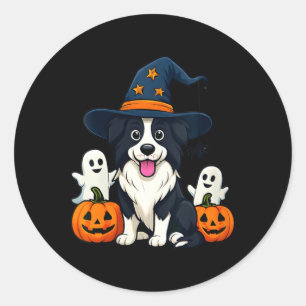 Womens Border Collie Dog Black And White Halloween Classic Round Sticker