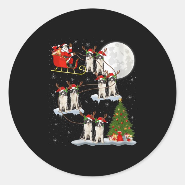 Womens Border Collie Dog Santa Sleigh Flying Funny Classic Round Sticker (Front)