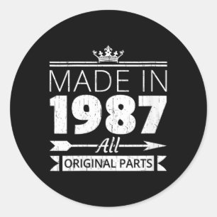 Womens Born In 1987 Bday Vintage Funny Quote Classic Round Sticker