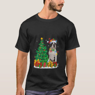 Womens Boston Terrier Dog Christmas Tree Lights Sa T-Shirt