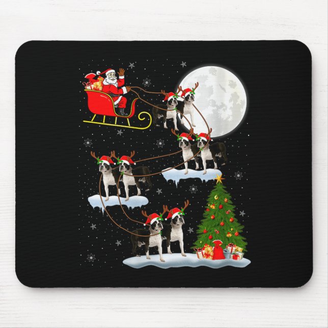 Womens Boston Terrier Dog Santa Sleigh Flying Funn Mouse Mat (Front)