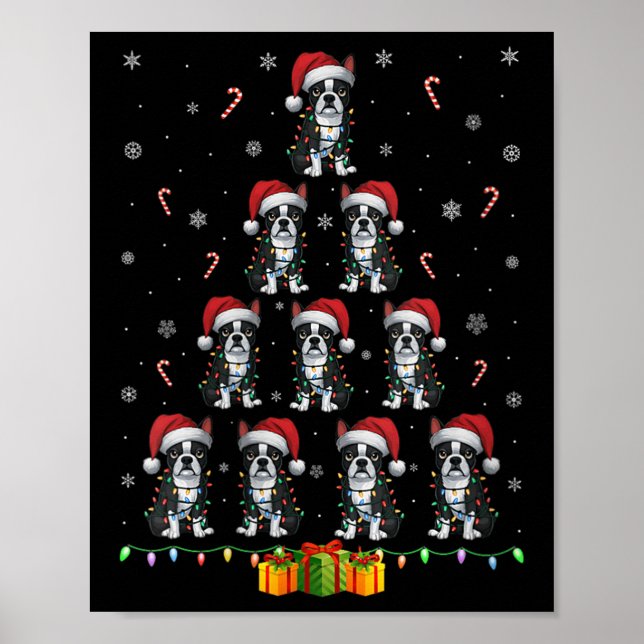 Womens Boston Terrier Santa Hat Xmas Light Men Wom Poster (Front)