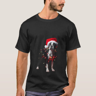 Womens Boston Terrier With Santa Hat And Christmas T-Shirt